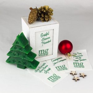 Caja 6000 Servilletas Blanco Mini. Sulf. 17x17 cm. Frases Tinta Verde Navidad